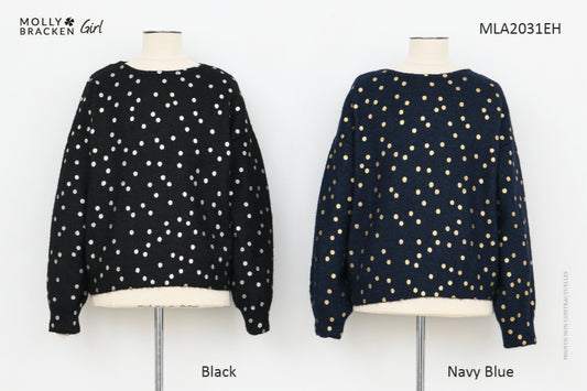 BabysupermarketMini Molly Girls Metallic Gold Dot Knitted Sweater - Navy BlueBabysupermarket