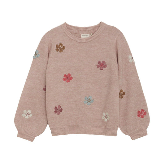 Minymo Girls Flower Sweater - Misty Rose