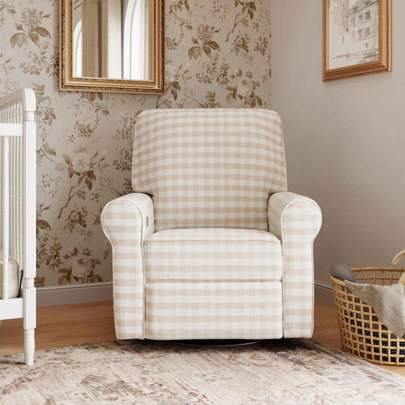 Monogram by Namesake Monroe Pillowback Power Recliner in Tan Gingham