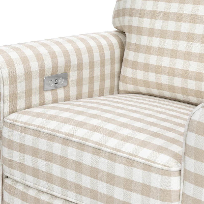 Monogram by Namesake Monroe Pillowback Power Recliner in Tan Gingham