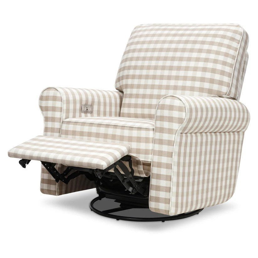 Monogram by Namesake Monroe Pillowback Power Recliner in Tan Gingham