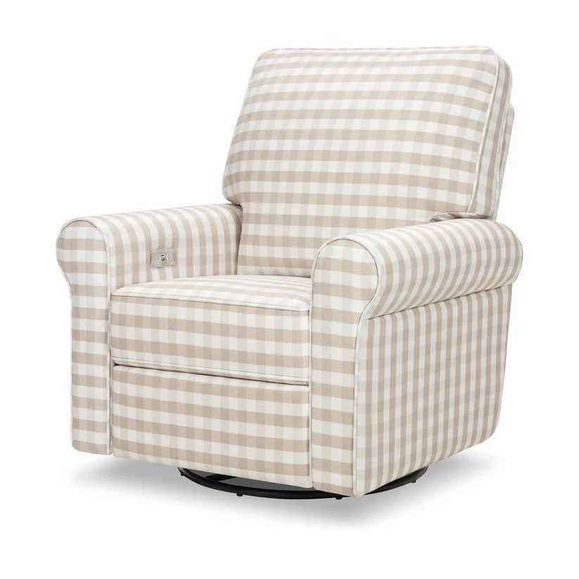 Monogram by Namesake Monroe Pillowback Power Recliner in Tan Gingham