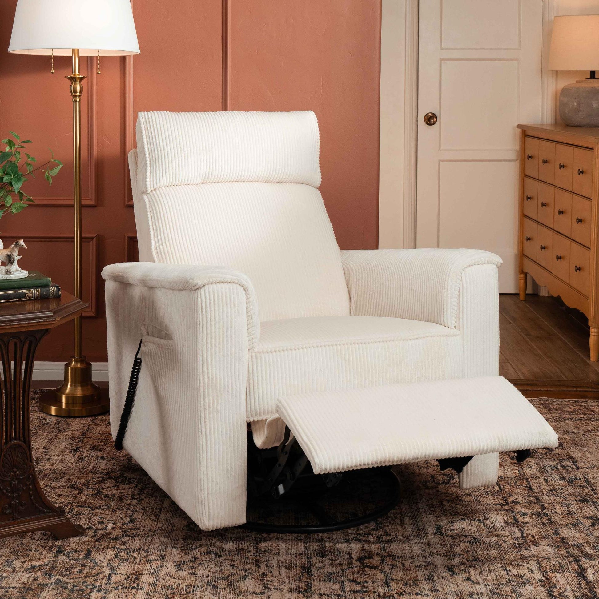 NamesakeMonogram by Namesake Willa Deluxe Power Recliner and Swivel Glider with Heat + Massage | Ivory CorduroyBabysupermarket