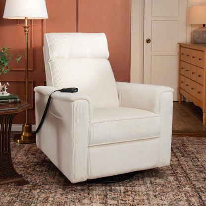 NamesakeMonogram by Namesake Willa Deluxe Power Recliner and Swivel Glider with Heat + Massage | Ivory CorduroyBabysupermarket