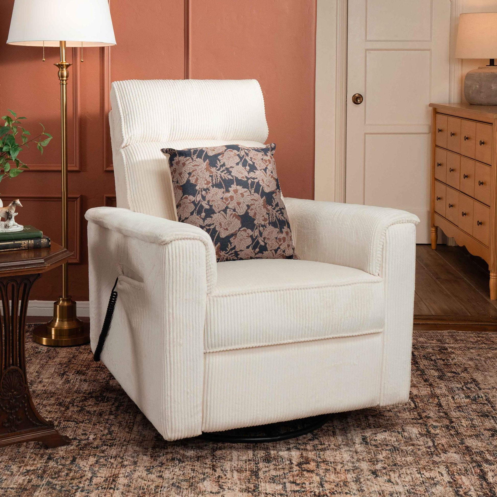 NamesakeMonogram by Namesake Willa Deluxe Power Recliner and Swivel Glider with Heat + Massage | Ivory CorduroyBabysupermarket