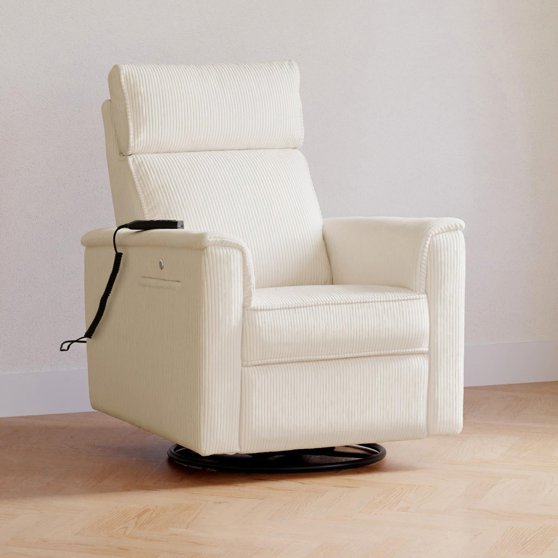 NamesakeMonogram by Namesake Willa Deluxe Power Recliner and Swivel Glider with Heat + Massage | Ivory CorduroyBabysupermarket