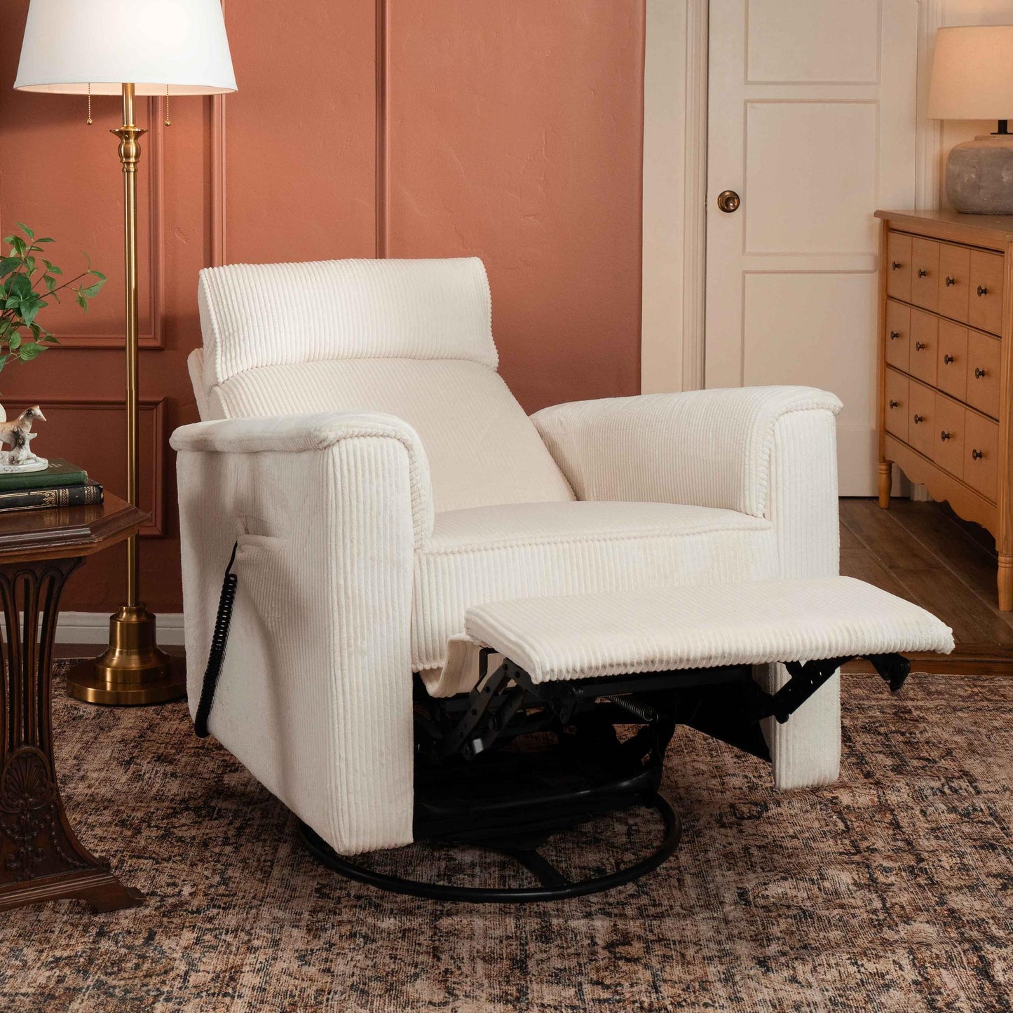 NamesakeMonogram by Namesake Willa Deluxe Power Recliner and Swivel Glider with Heat + Massage | Ivory CorduroyBabysupermarket
