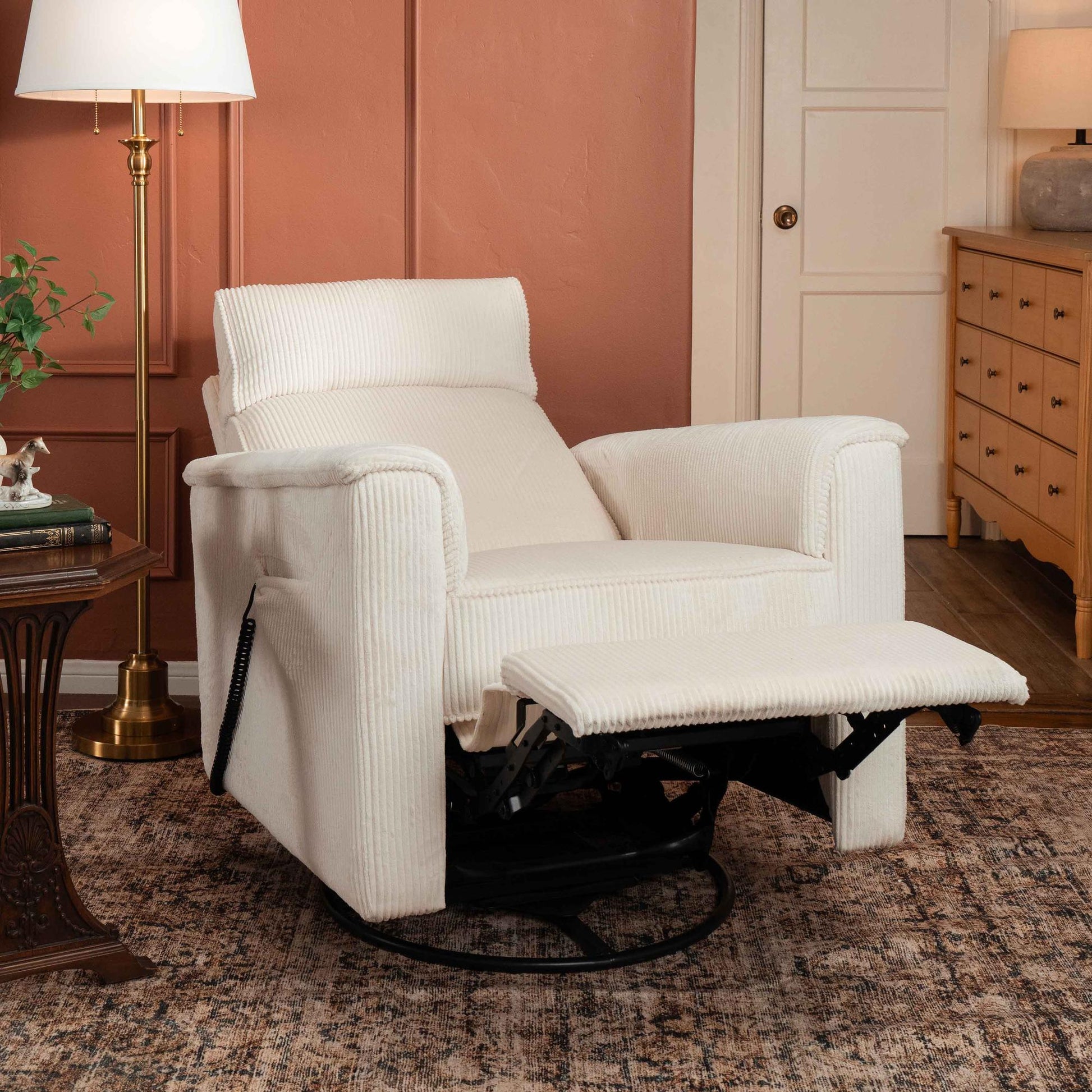 NamesakeMonogram by Namesake Willa Deluxe Power Recliner and Swivel Glider with Heat + Massage | Ivory CorduroyBabysupermarket