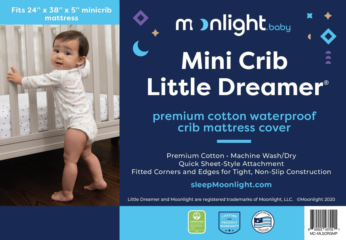 Moonlight Slumber Mattress Pads Moonlight Mini Crib Little Dreamer Premium Cotton Waterproof Mattress Cover