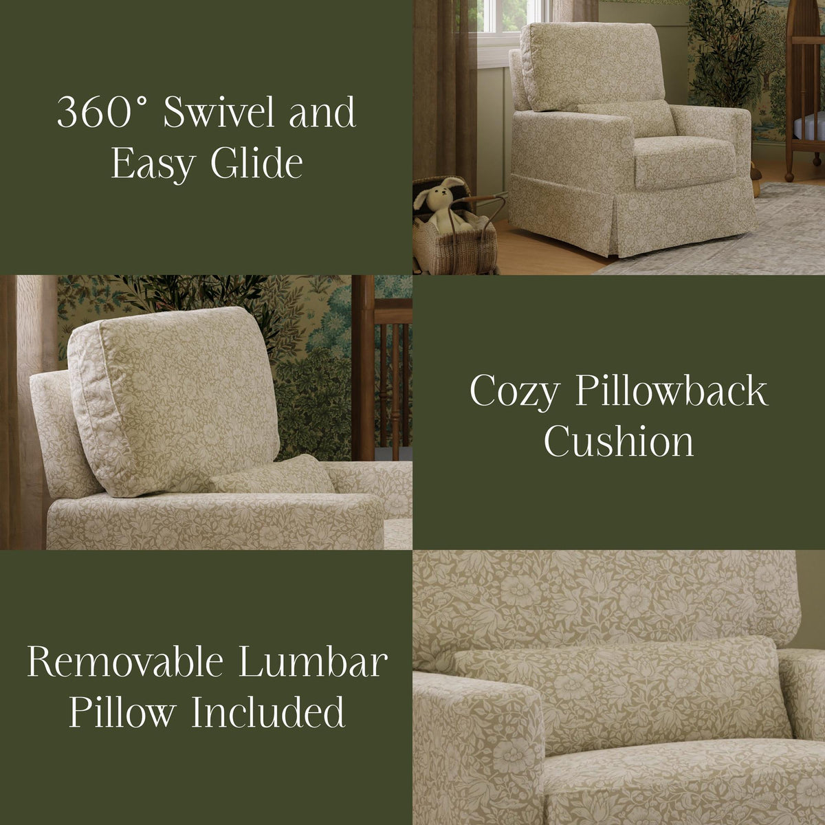 Namesake Gliders & Rockers Morris & Co. x Namesake Crawford Pillowback Comfort Swivel Glider