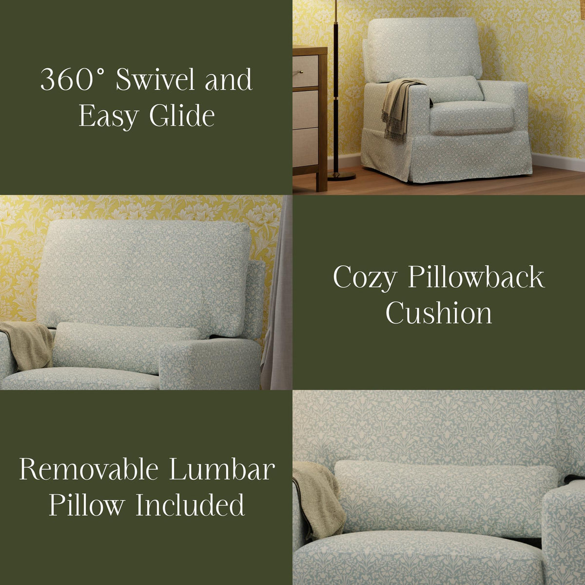 Namesake Gliders & Rockers Morris & Co. x Namesake Crawford Pillowback Comfort Swivel Glider