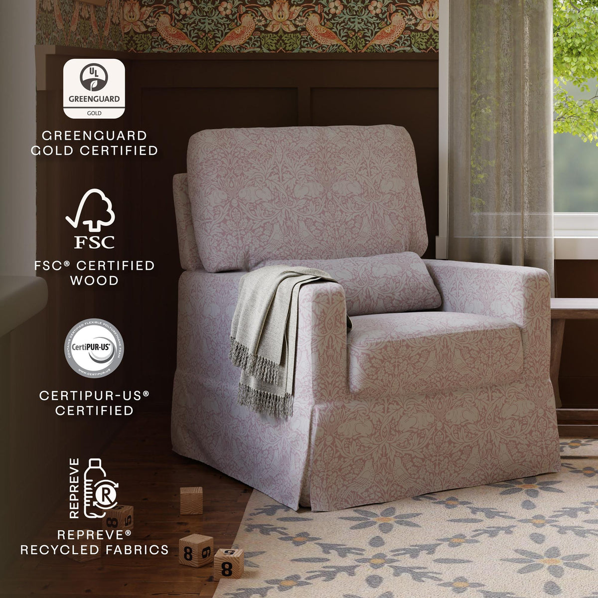 Namesake Gliders & Rockers Morris & Co. x Namesake Crawford Pillowback Comfort Swivel Glider
