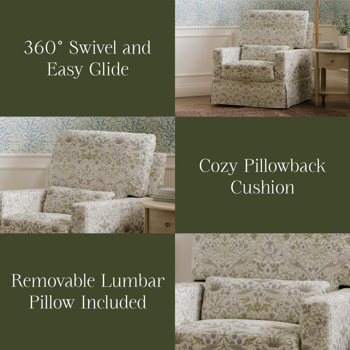 Namesake Gliders & Rockers Morris & Co. x Namesake Crawford Pillowback Comfort Swivel Glider