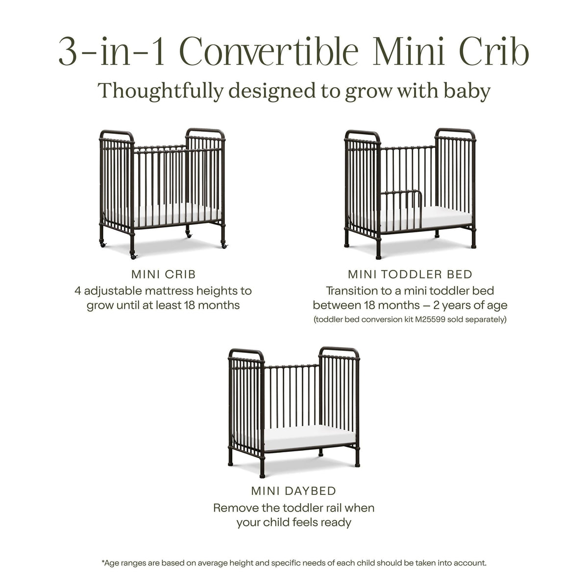 Namesake Cribs Namesake Abigail 3-in-1 Convertible Mini Crib