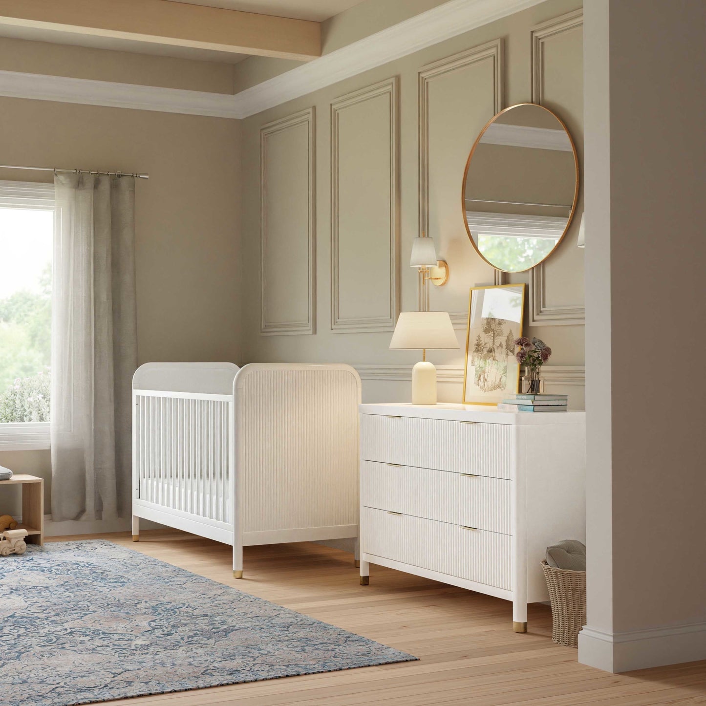 Namesake Cribs Warm White Namesake Brimsley Tambour 3-in-1 Convertible Crib