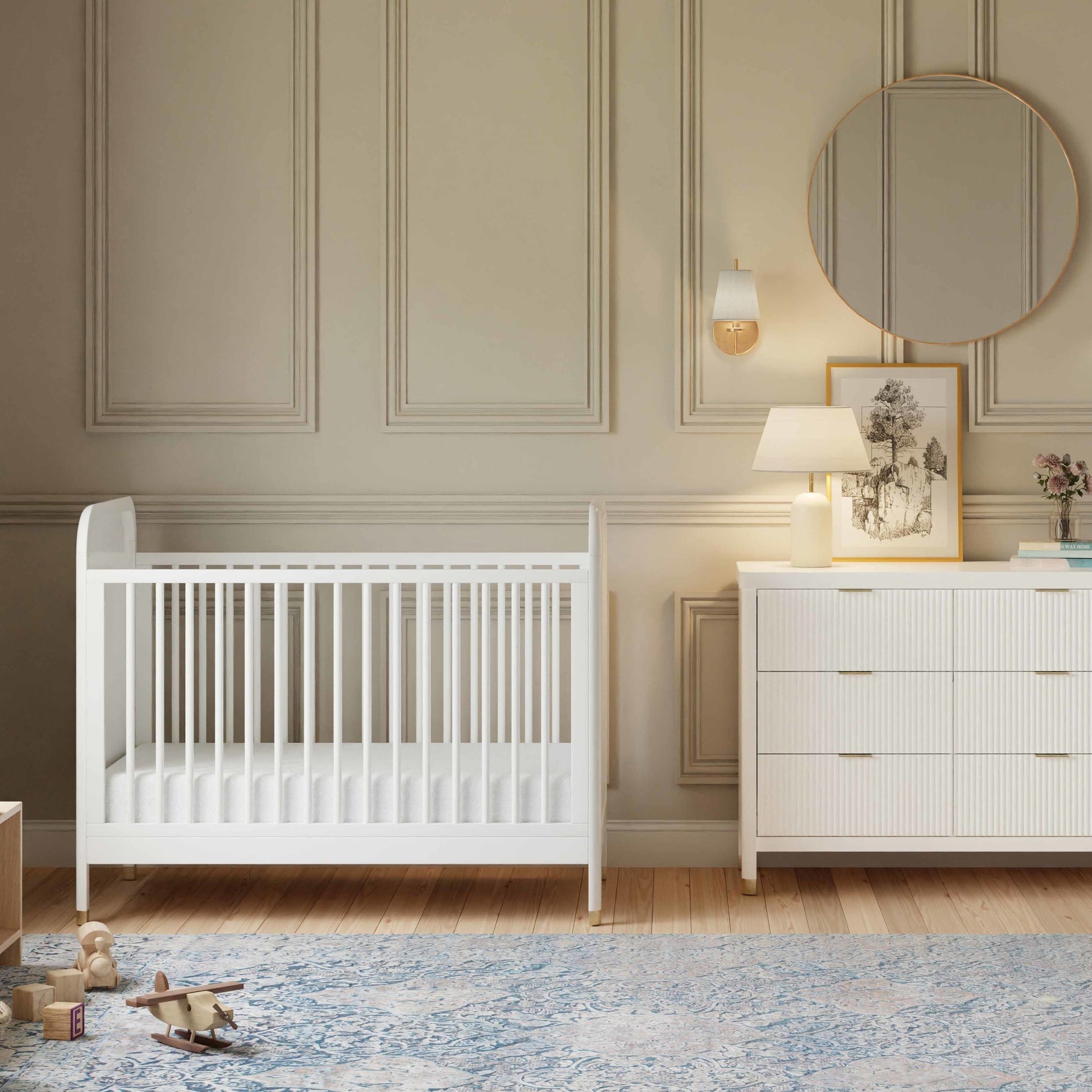 Namesake Cribs Warm White Namesake Brimsley Tambour 3-in-1 Convertible Crib