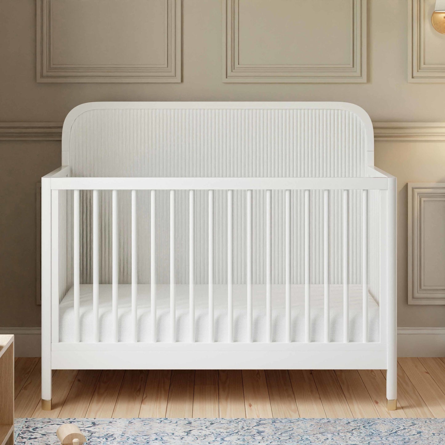Namesake Cribs Warm White Namesake Brimsley Tambour 4-in-1 Convertible Crib