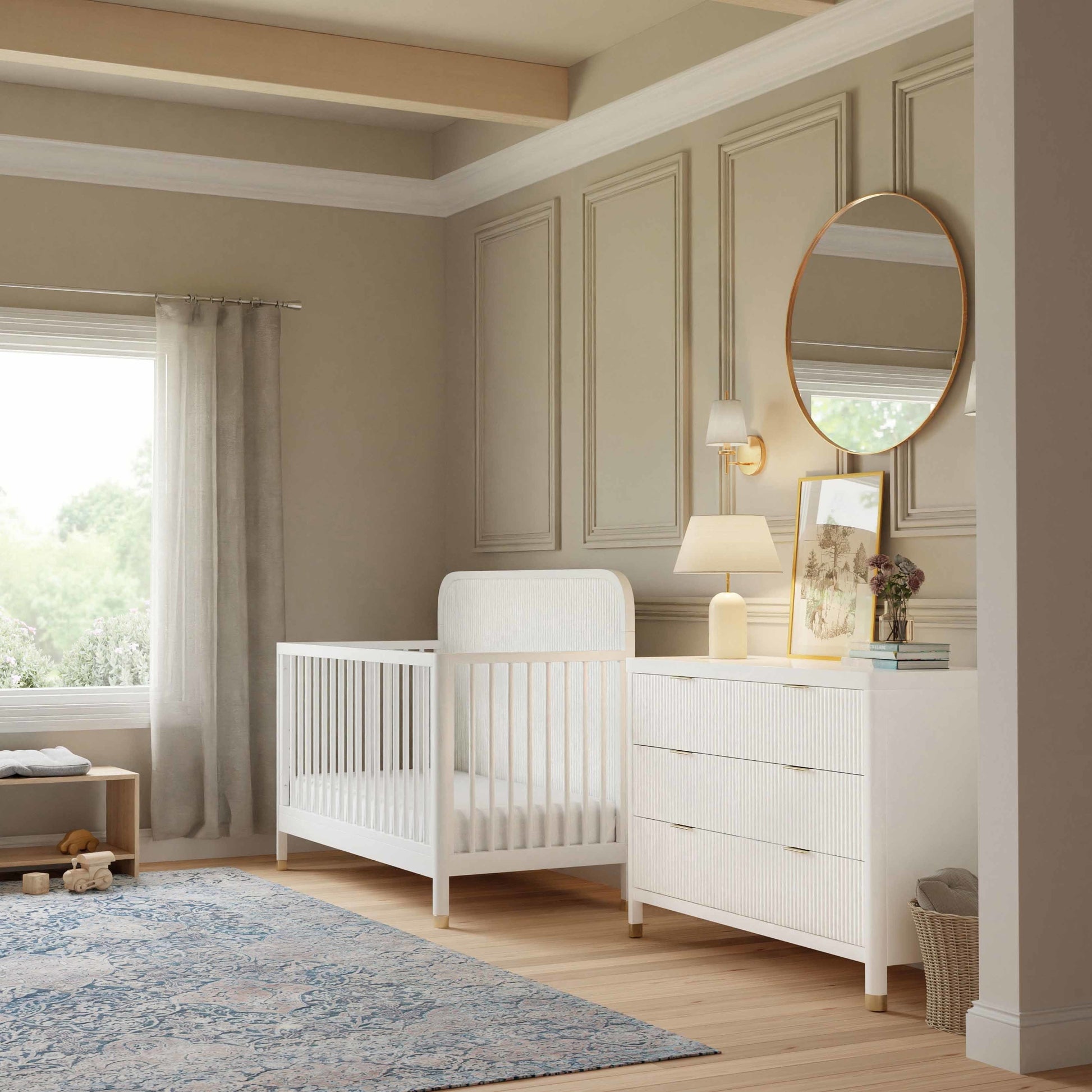 Namesake Cribs Warm White Namesake Brimsley Tambour 4-in-1 Convertible Crib