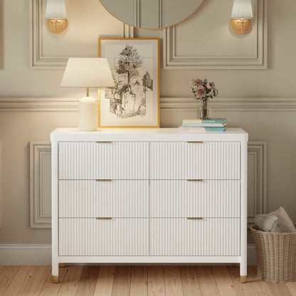 Namesake Dressers Warm White Namesake Brimsley Tambour 6-Drawer Dresser