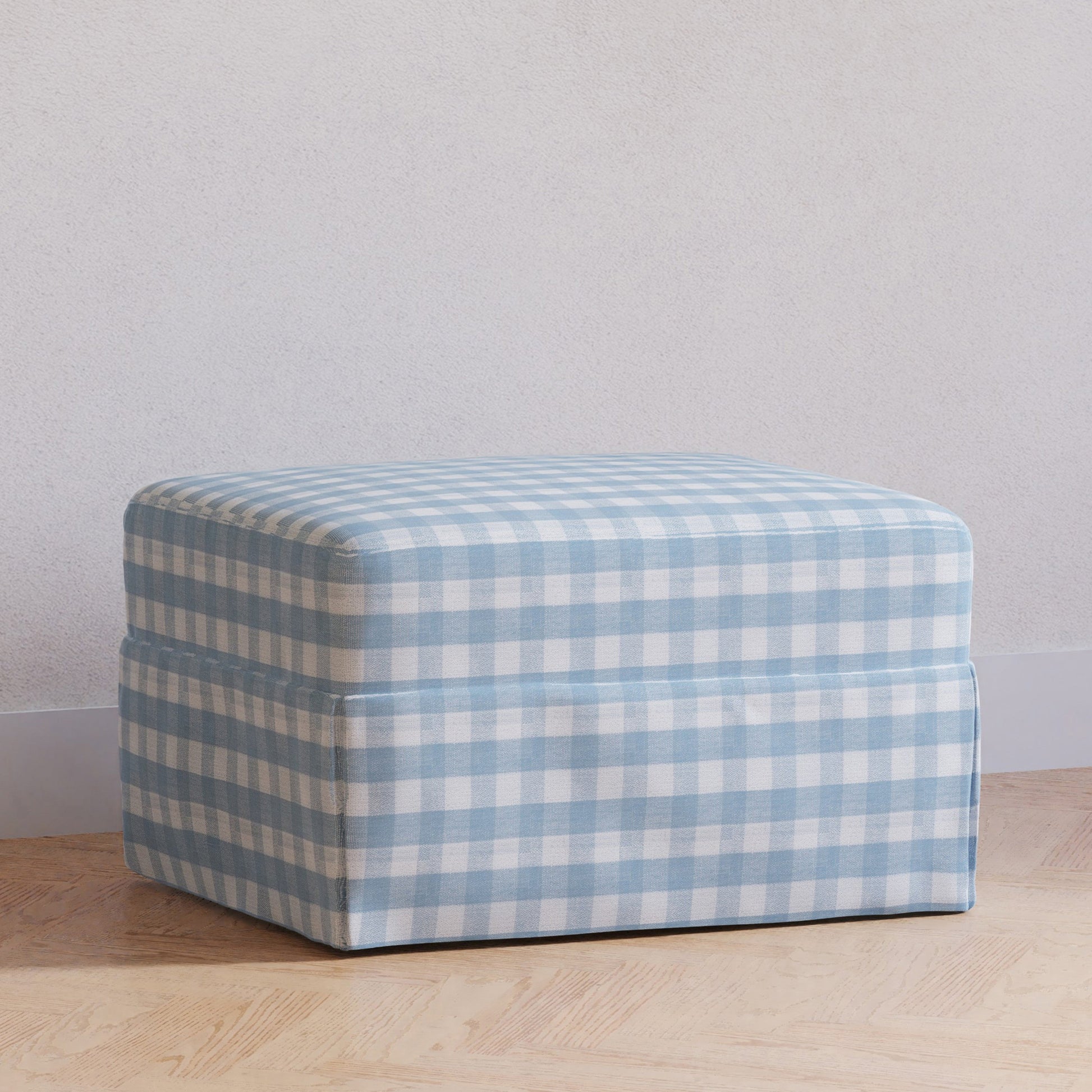 Namesake Ottomans Blue Gingham Namesake Crawford Gliding Ottoman
