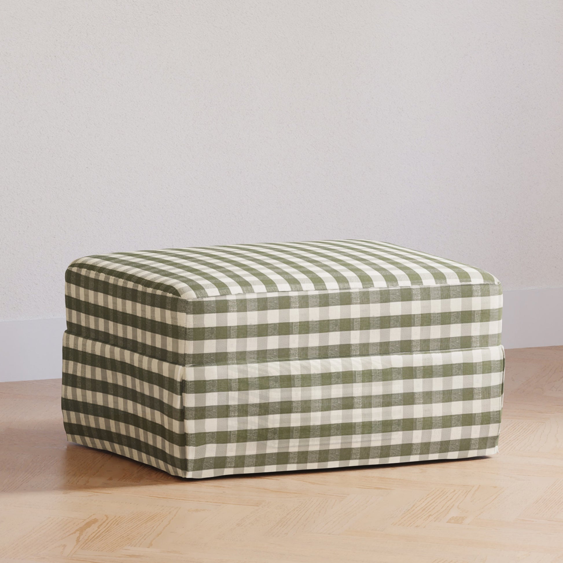 Namesake Ottomans Moss Green Gingham Namesake Crawford Gliding Ottoman