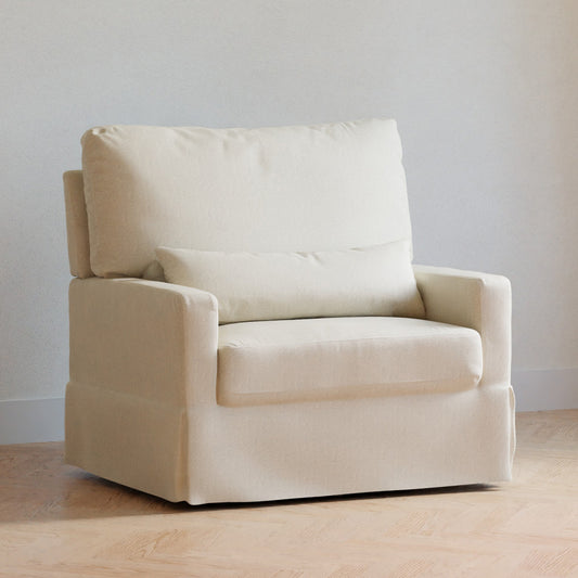 Namesake Gliders & Rockers Performance Cream Eco-Weave Namesake Crawford Pillowback Chair and a Half Comfort Swivel Glider