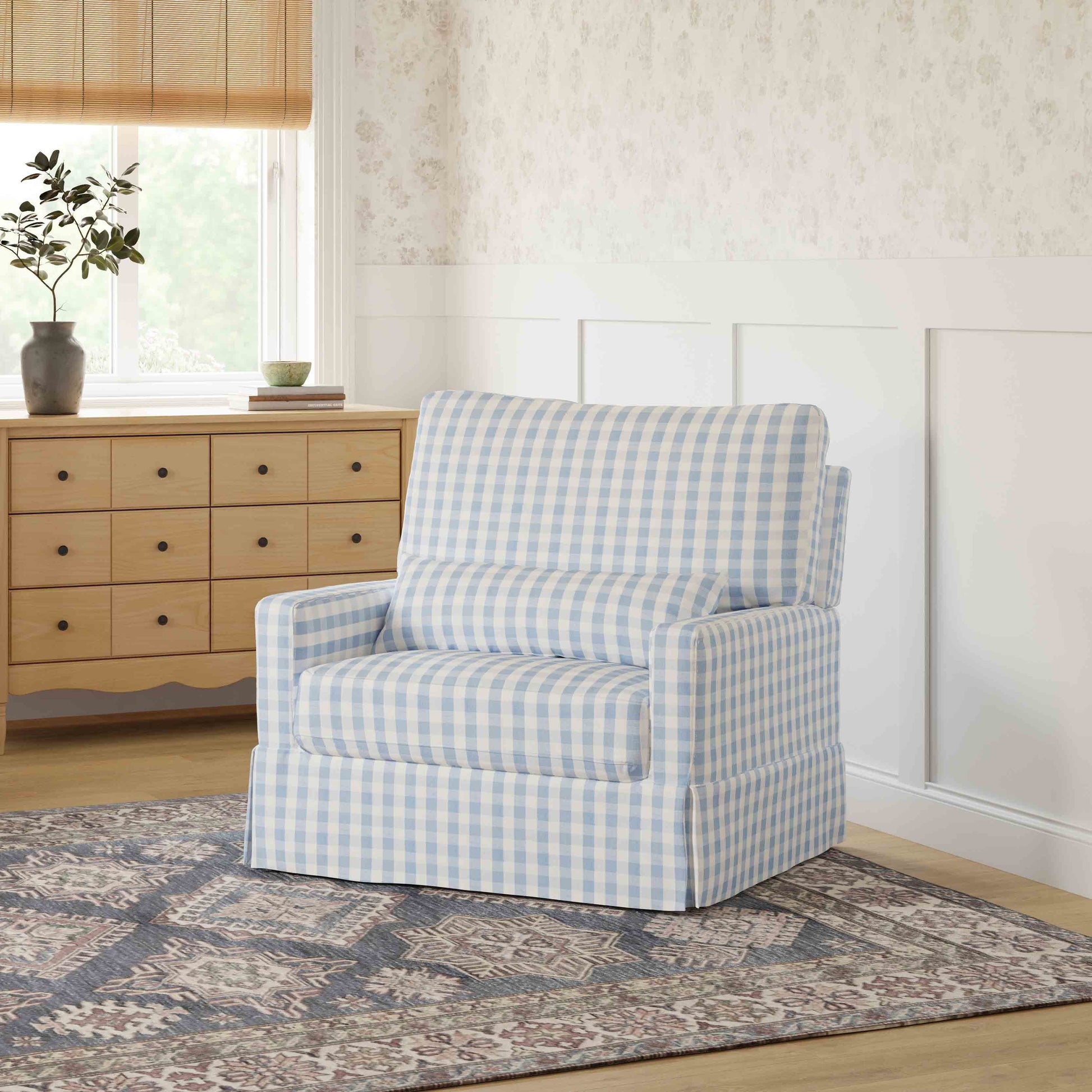 Namesake Gliders & Rockers Namesake Crawford Pillowback Chair and a Half Comfort Swivel Glider