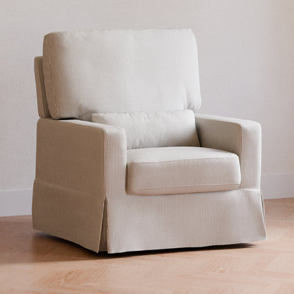 Namesake Gliders & Rockers Fog Chatham Stripe Performance Eco-Weave Namesake Crawford Pillowback Comfort Swivel Glider