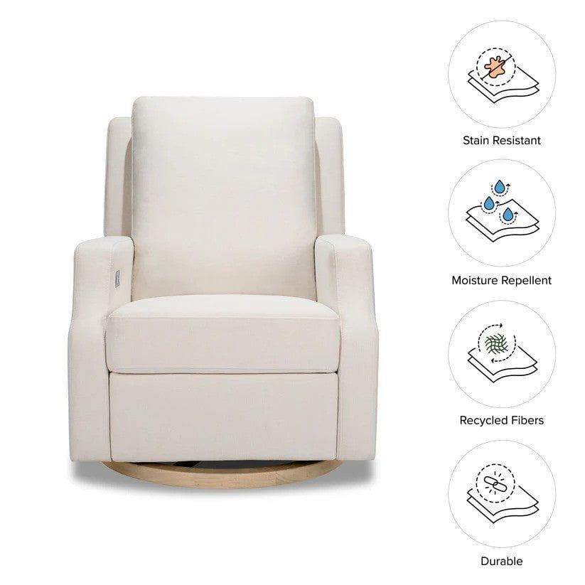 Namesake Crewe Electronic Swivel Glider Recliner in Performance Cream Eco-Weave w/Light Wood Base