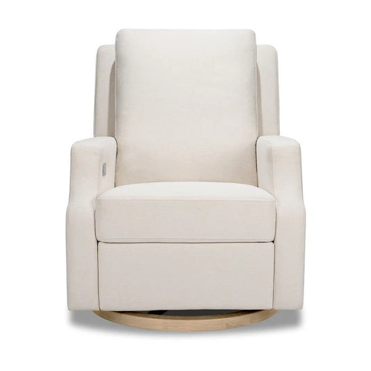 Namesake Crewe Electronic Swivel Glider Recliner in Performance Cream Eco-Weave w/Light Wood Base