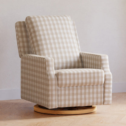 Namesake Gliders & Rockers Tan Gingham with Light Wood Base Namesake Crewe Recliner and Swivel Glider