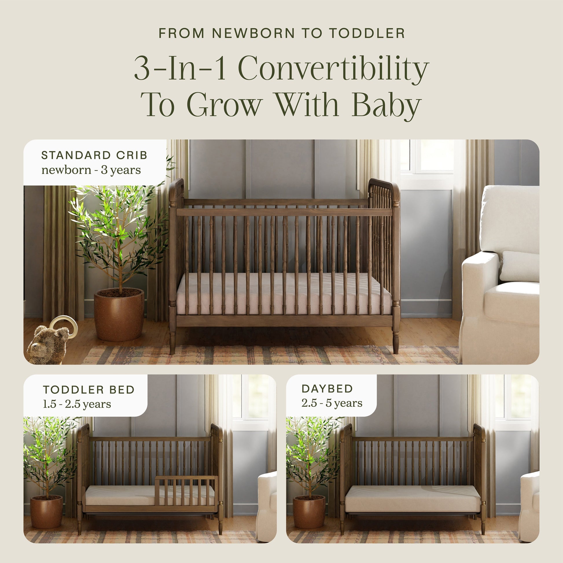 Namesake Cribs Namesake Liberty 3-in-1 Convertible Spindle Crib with Toddler Bed Conversion Kit