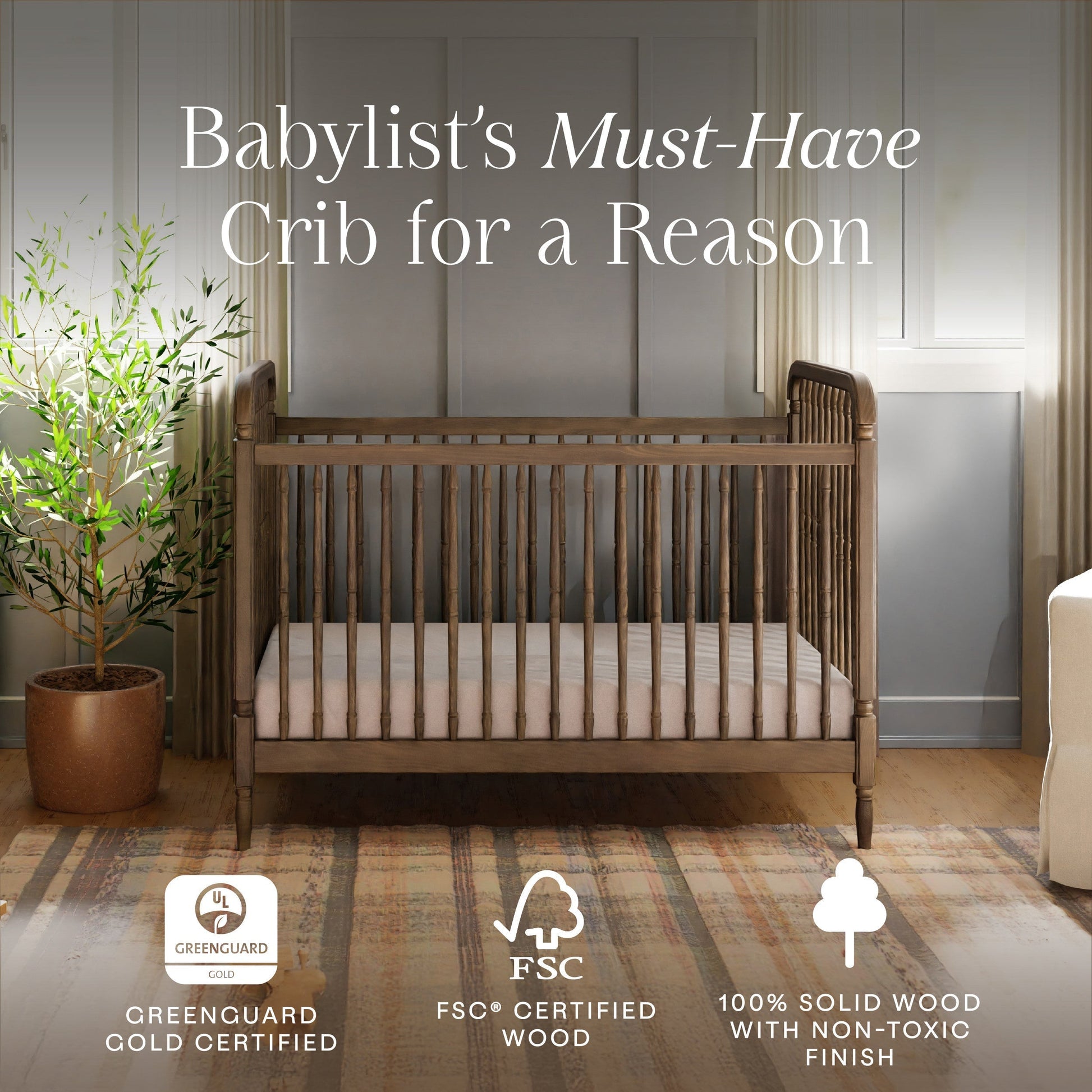 Namesake Cribs Namesake Liberty 3-in-1 Convertible Spindle Crib with Toddler Bed Conversion Kit