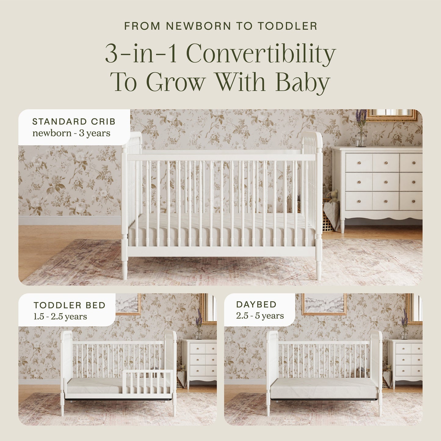 Namesake Cribs Namesake Liberty 3-in-1 Convertible Spindle Crib with Toddler Bed Conversion Kit