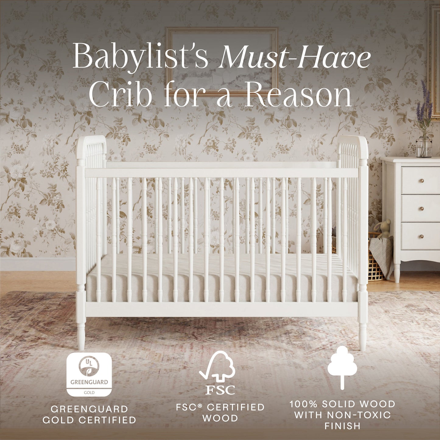 Namesake Cribs Namesake Liberty 3-in-1 Convertible Spindle Crib with Toddler Bed Conversion Kit