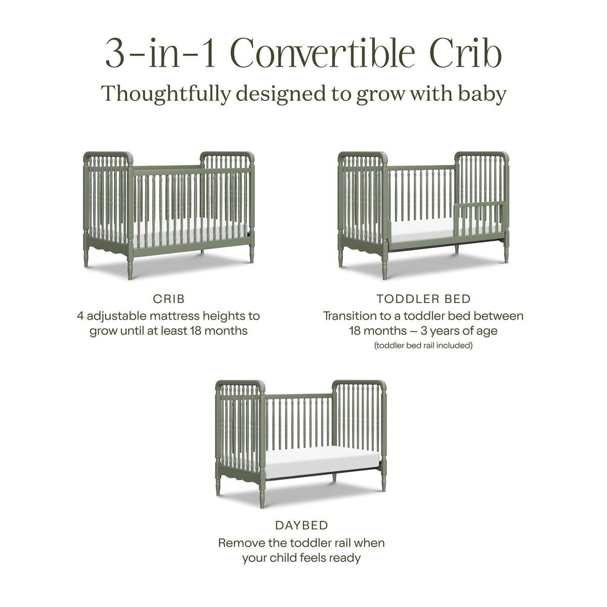 NamesakeNamesake Liberty 3-in-1 Convertible Spindle Crib with Toddler Bed Conversion KitBabysupermarket
