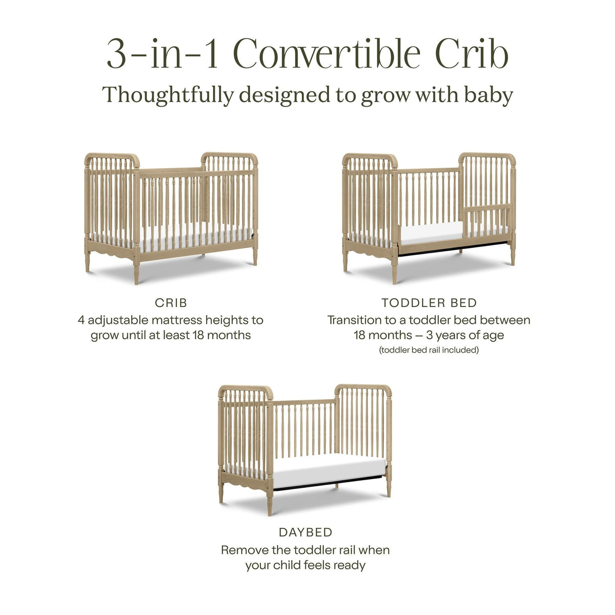 NamesakeNamesake Liberty 3-in-1 Convertible Spindle Crib with Toddler Bed Conversion KitBabysupermarket