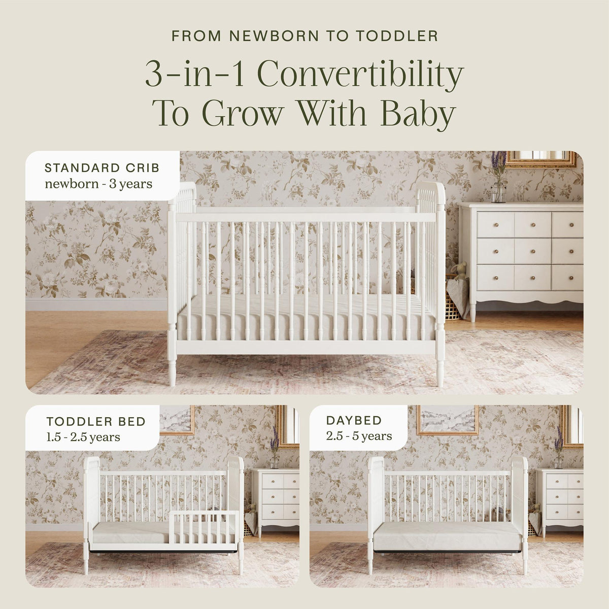 NamesakeNamesake Liberty 3-in-1 Convertible Spindle Crib with Toddler Bed Conversion KitBabysupermarket