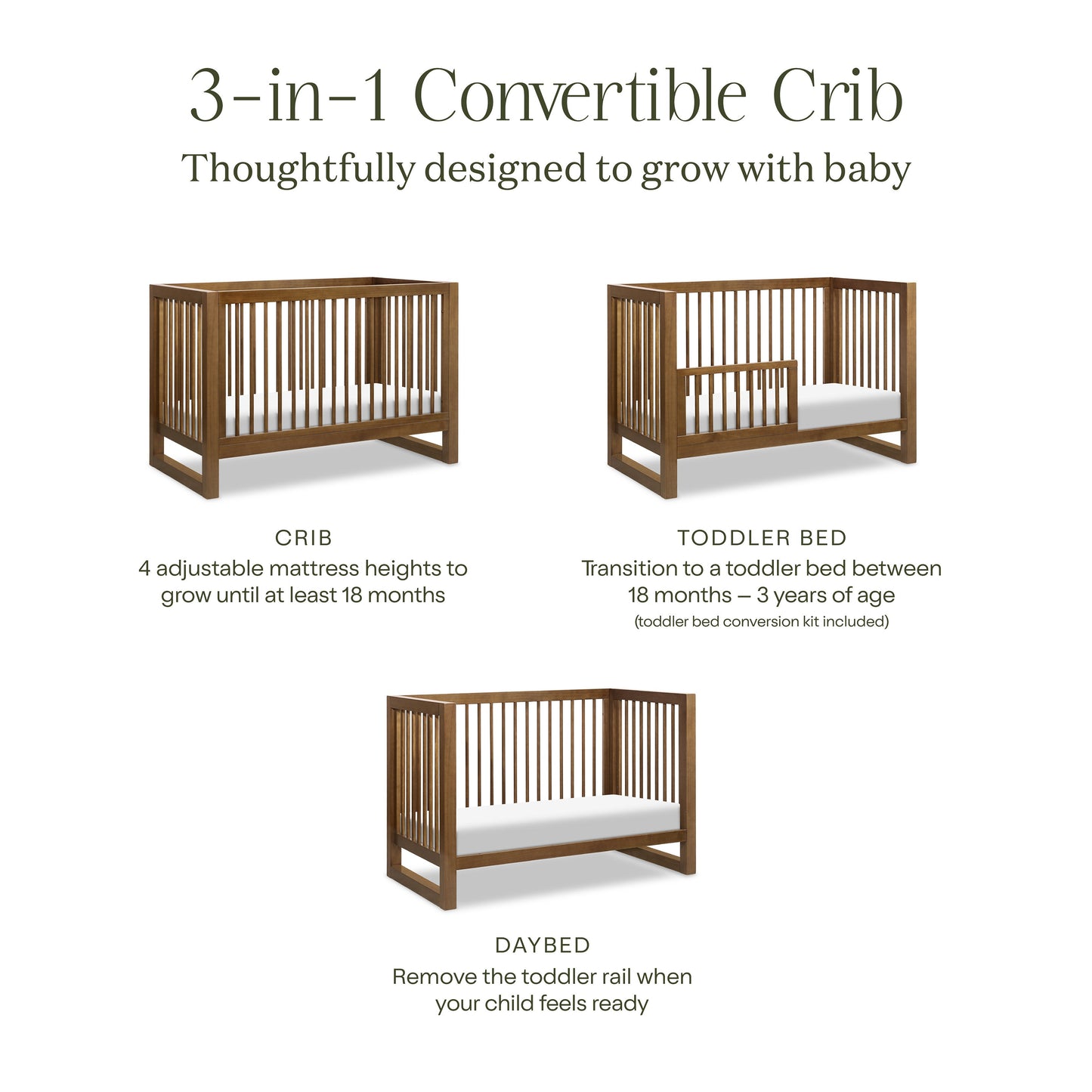 Namesake Cribs Namesake Nantucket 3-in-1 Convertible Crib with Toddler Bed Conversion Kit