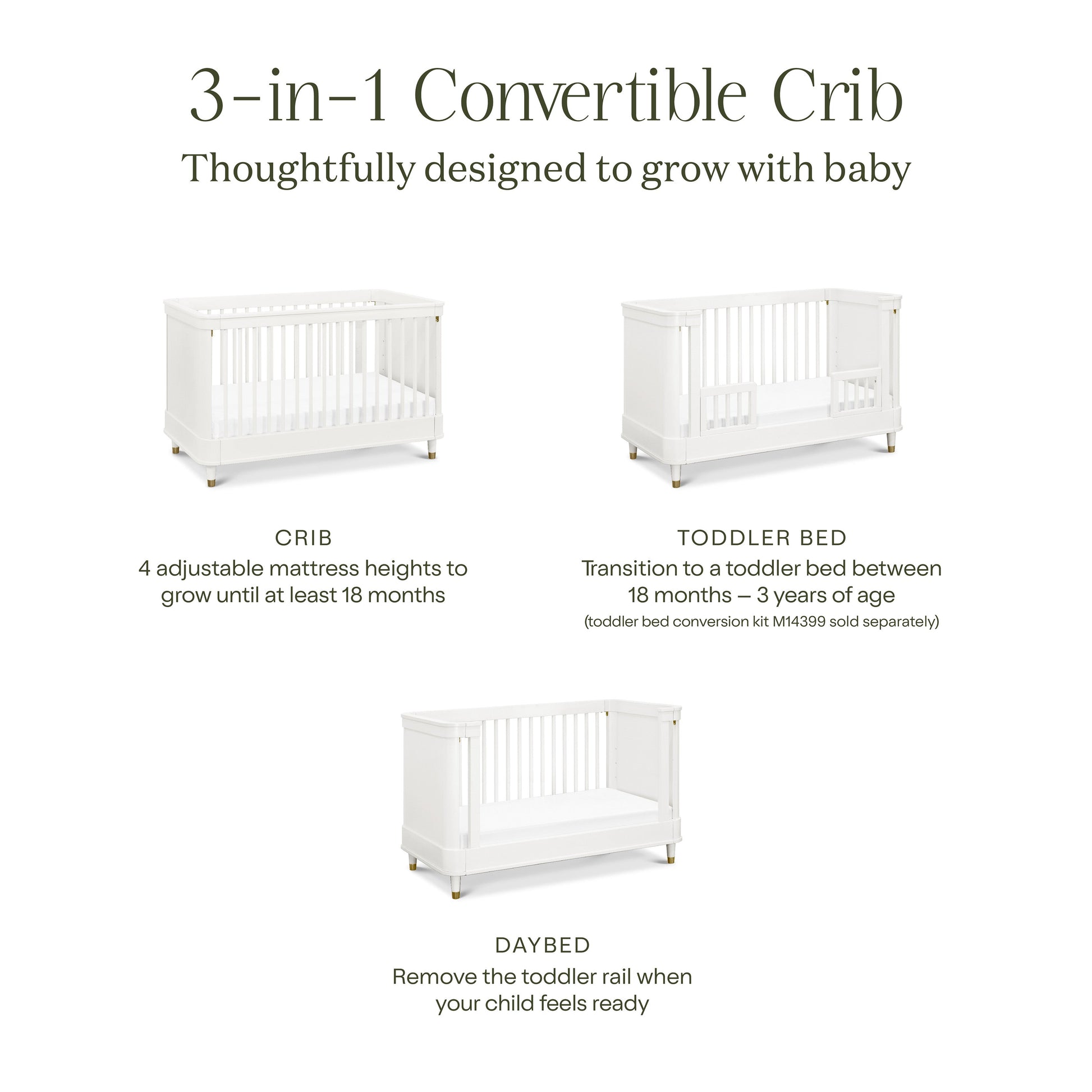Namesake Cribs Warm White Namesake Tanner 3-in-1 Convertible Crib