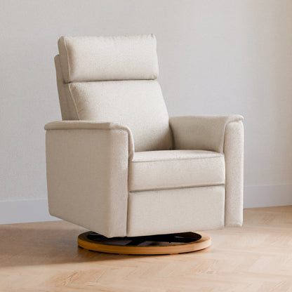 Namesake Gliders & Rockers Ivory Boucle with Light Wood Base Namesake Willa Plus Power Glider Recliner + Power Headrest