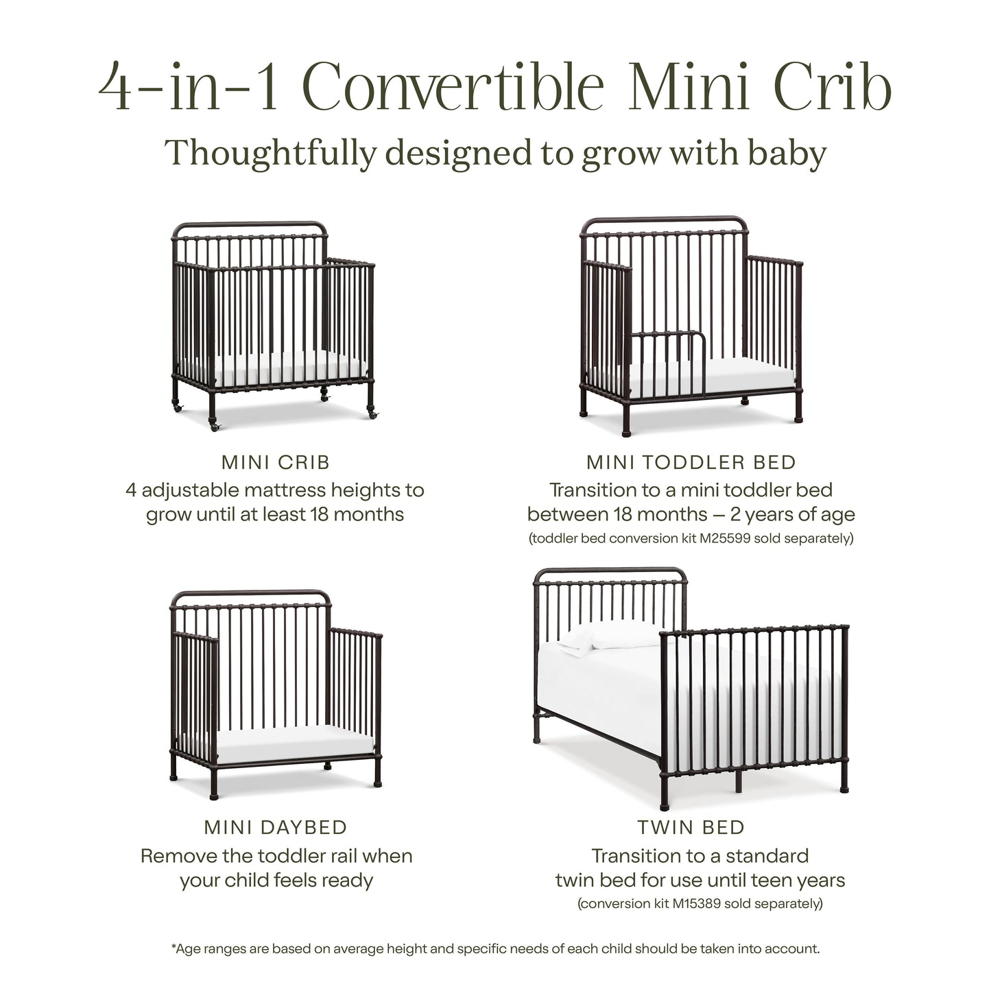 Namesake Cribs Namesake Winston 4-in-1 Convertible Mini Crib