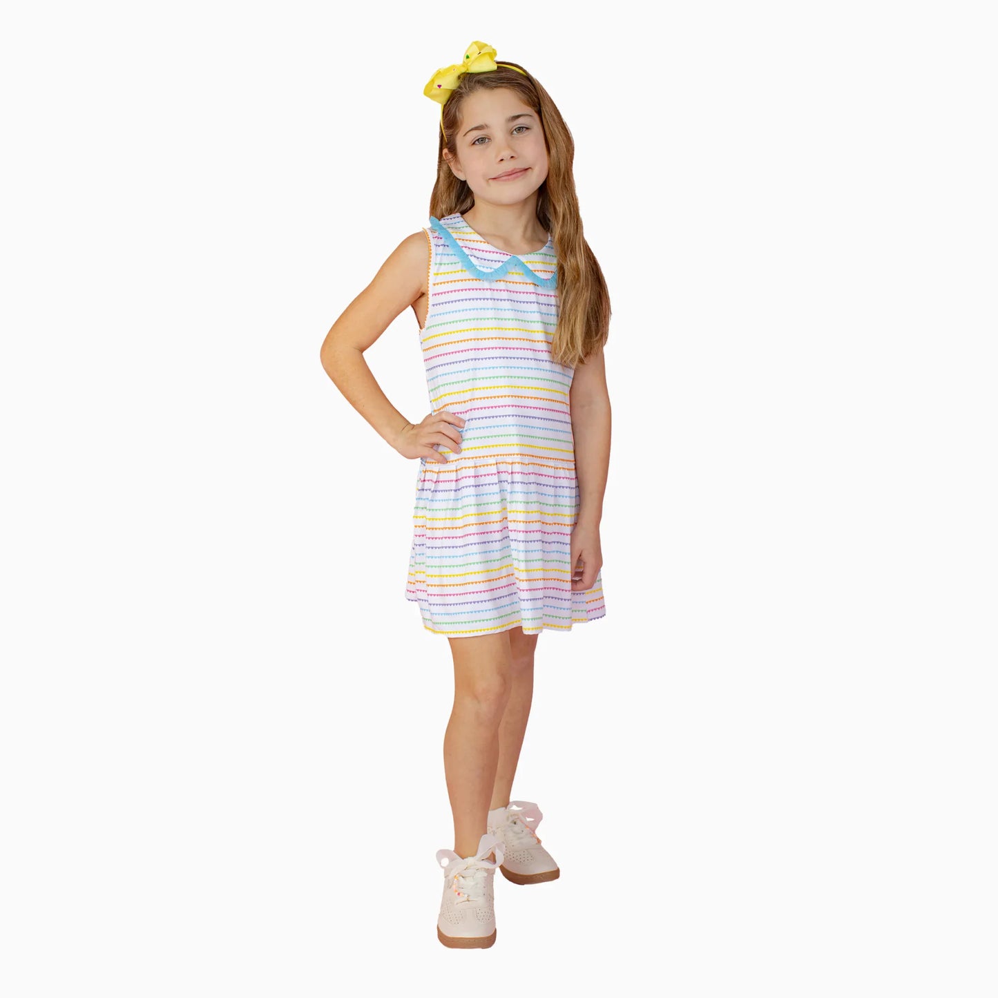 Nella June Girls Dresses Nella June Girls Rainbow Heart Stripe Performance Tennis Dress