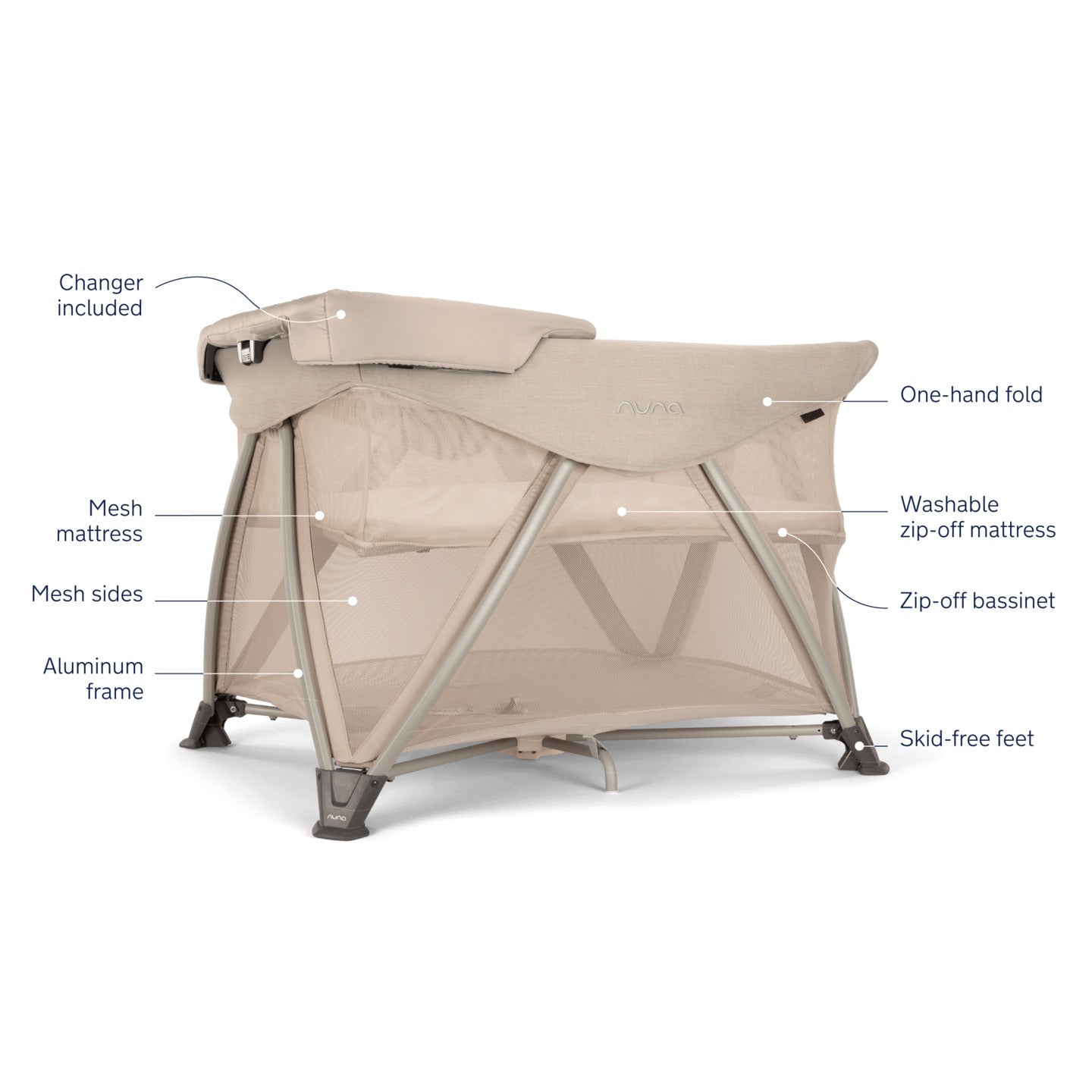 NUNA Playpens Granite Nuna Sena Aire Playard with Zip-Off Bassinet + Changer