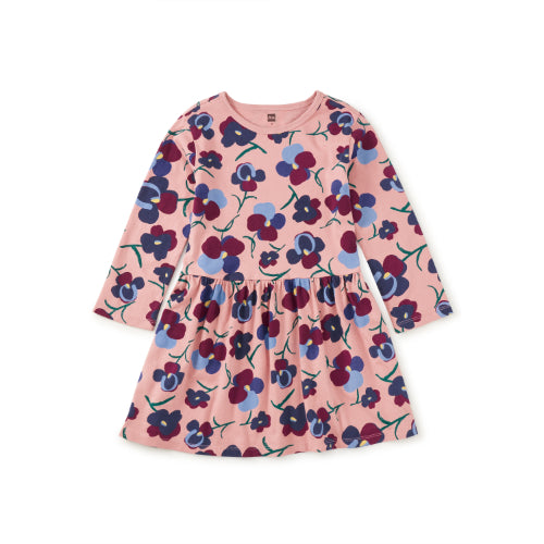 Tea Collection Long Sleeve Skirted Dress - Painted Pansies