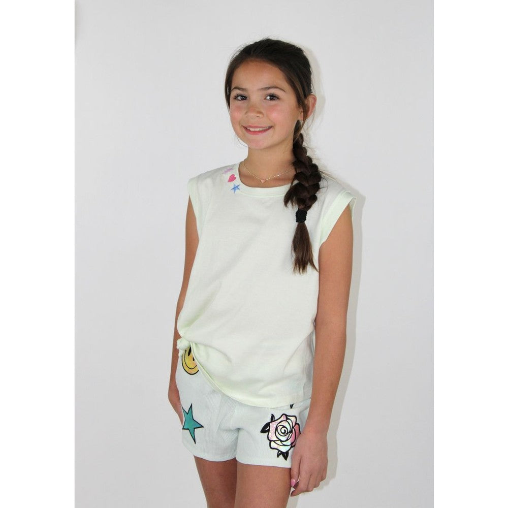 Paper Flower Girls Knotted Front Happy Face & Donuts T-Shirt babysupermarket