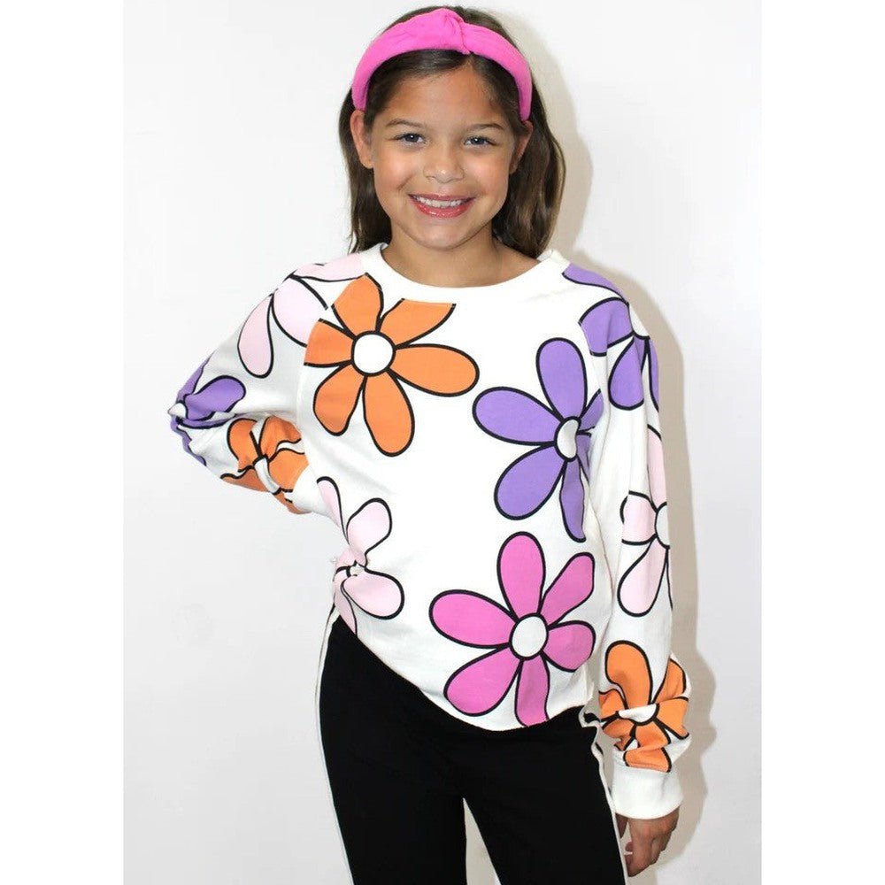 Paper Flower Tween Paper Flower Girls Retro Flower Crop Sweatshirt