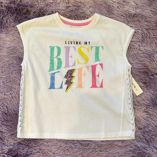 Paper Flower Apparel & Gifts White / 7-8 Paper Flower Living My Best Life Braided Side Tween Tank