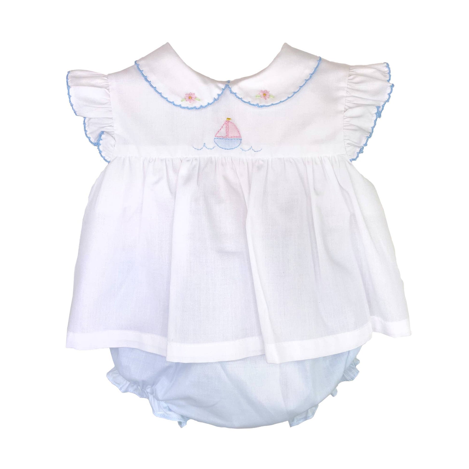 Petit Ami Girls Boat Shadow Stitched Diaper Set