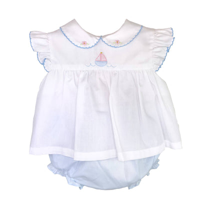 Petit Ami Girls Boat Shadow Stitched Diaper Set